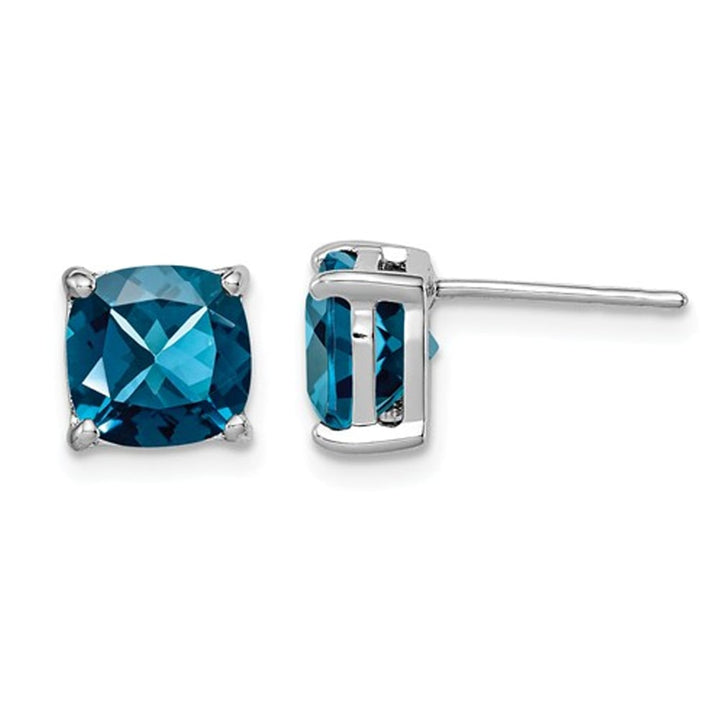 3.80 Carat (ctw) Natural Cushion Cut London Blue Topaz Stud Earrings in Sterling Silver Image 1