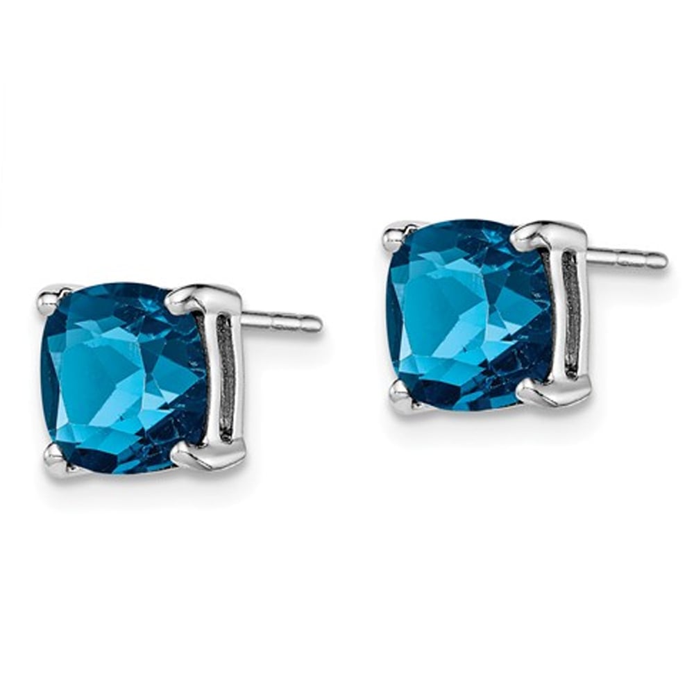 3.80 Carat (ctw) Natural Cushion Cut London Blue Topaz Stud Earrings in Sterling Silver Image 3