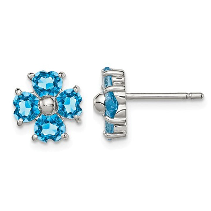 1.00 Carat (ctw) Blue Topaz Flower Stud Earrings in Sterling Silver Image 1