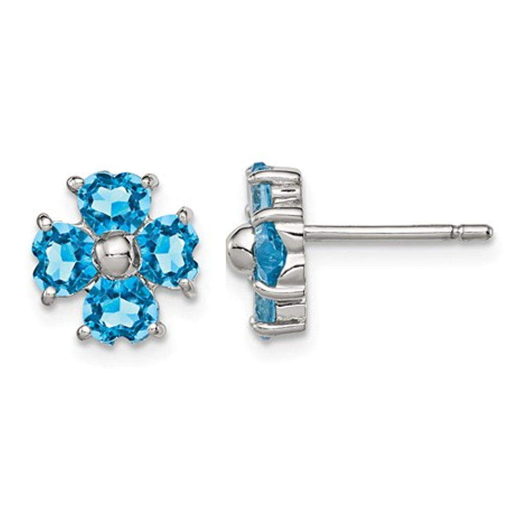 1.00 Carat (ctw) Blue Topaz Flower Stud Earrings in Sterling Silver Image 2