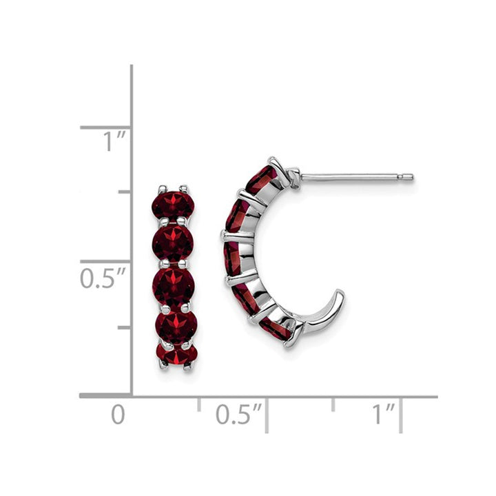 Sterling Silver Rhodium Plated Garnet J-Hoop Earrings Image 2