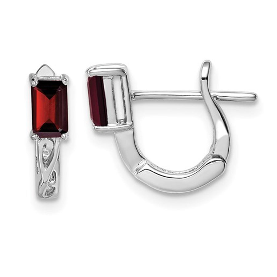 1/2 Carat (ctw) Garnet Hinged Hoop Earrings in Sterling Silver Image 1