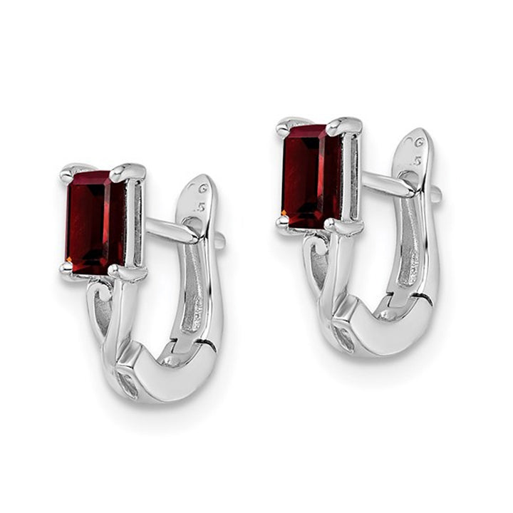 1/2 Carat (ctw) Garnet Hinged Hoop Earrings in Sterling Silver Image 3