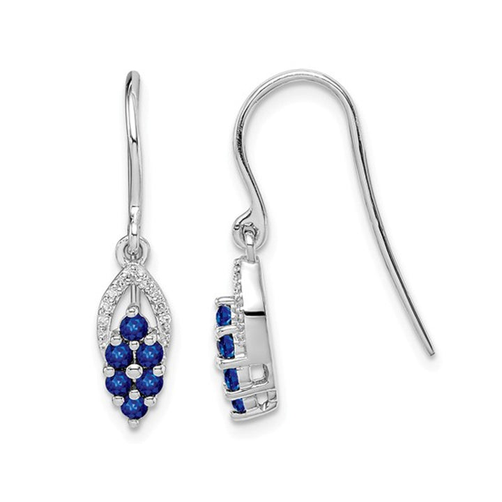 1/2 Carat (ctw) Blue Sapphire Hook Earrings with Accent Diamonds in Sterling Silver Image 1