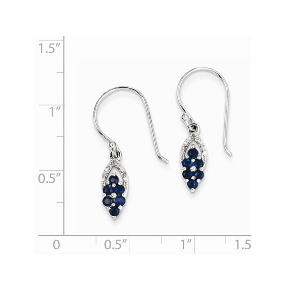 1/2 Carat (ctw) Blue Sapphire Hook Earrings with Accent Diamonds in Sterling Silver Image 2