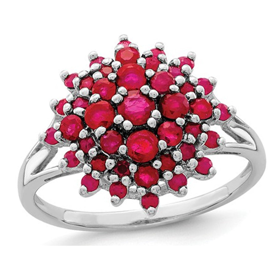 1.20 Carat (ctw) Natural Ruby Cluster Ring in Rhodium Plated Sterling Silver Image 1