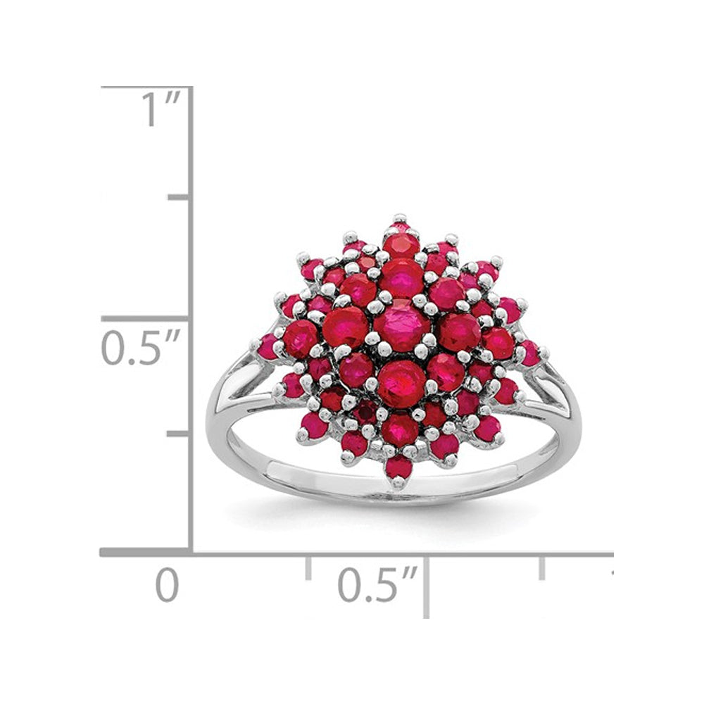 1.20 Carat (ctw) Natural Ruby Cluster Ring in Rhodium Plated Sterling Silver Image 2