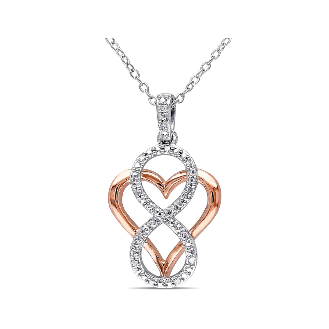 1/20 Carat (ctw) Accent Diamond Heart Pendant Necklace in Rose Plated Sterling Silver with Chain Image 1