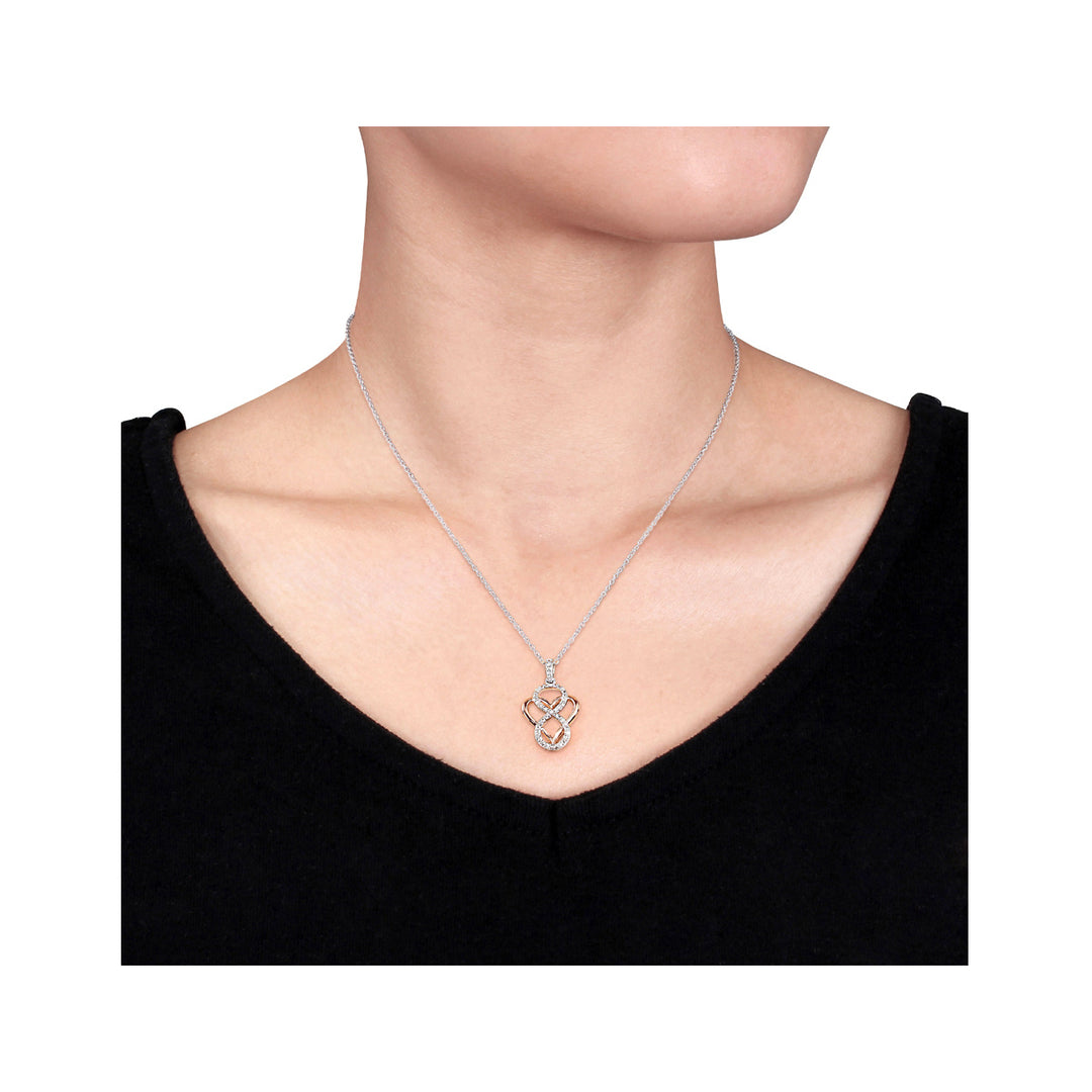 1/20 Carat (ctw) Accent Diamond Heart Pendant Necklace in Rose Plated Sterling Silver with Chain Image 2