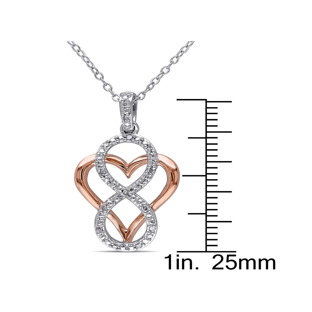 1/20 Carat (ctw) Accent Diamond Heart Pendant Necklace in Rose Plated Sterling Silver with Chain Image 3
