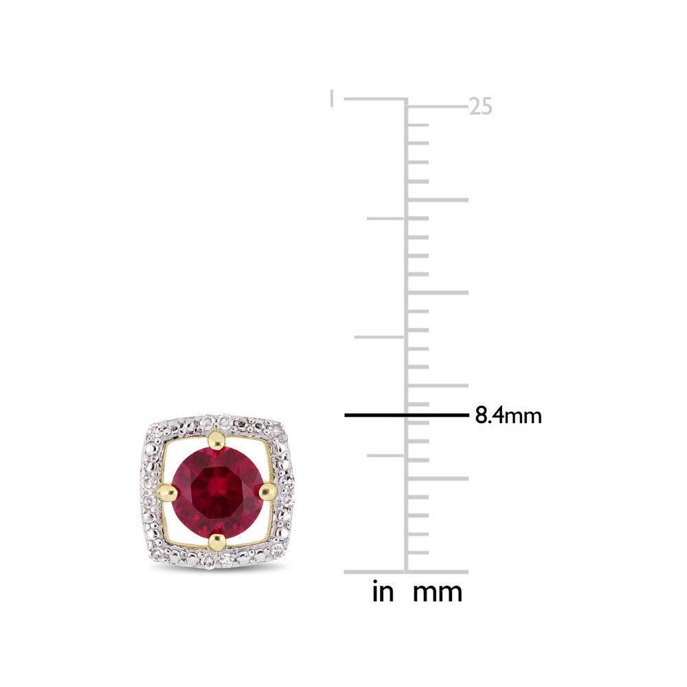 1.10 Carat (ctw) Lab Created Ruby Solitaire Halo Earrings in 10K Yellow Gold with Diamonds Image 2