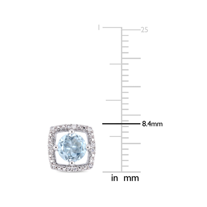 1.00 Carat (ctw) Blue Topaz Solitaire Halo Earrings in 10K White Gold with Diamonds Image 2