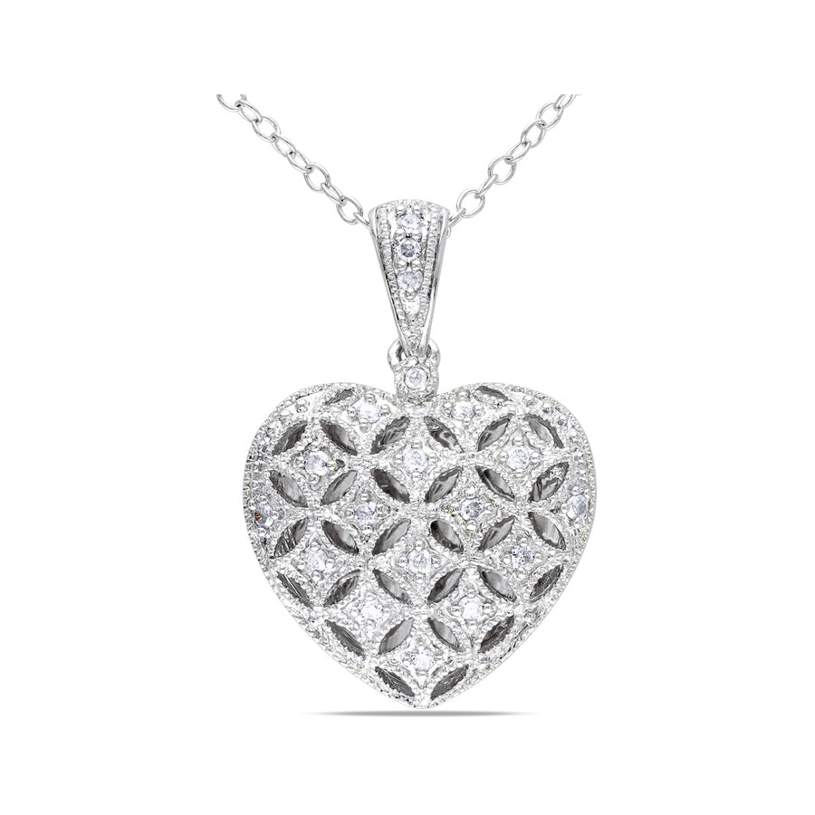 1/7 Carat (ctw I2-I3) Diamond Heart Locket Pendant Necklace in Sterling Silver with Chain Image 1