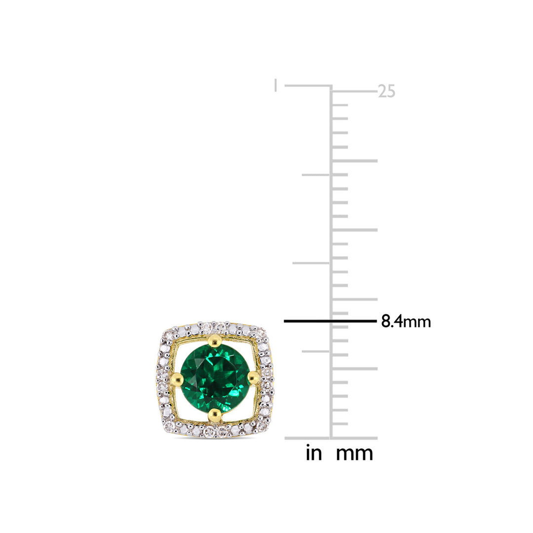 1.00 Carat (ctw) Lab Created Emerald Halo Earrings in 10K Yellow Gold with Diamonds Image 3