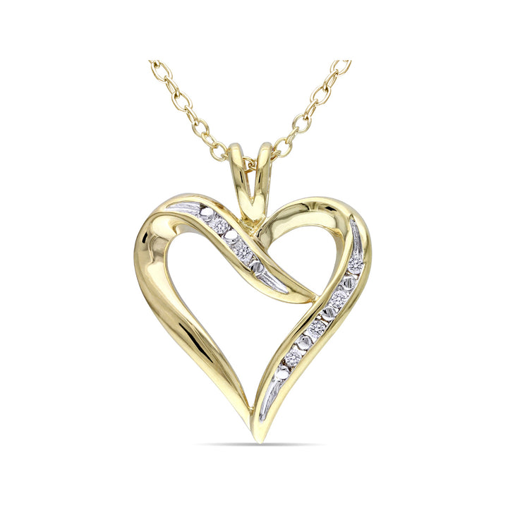 1/20 Carat (ctw) Accent Diamond Heart Pendant Necklace in Yellow Plated Sterling Silver with Chain Image 1