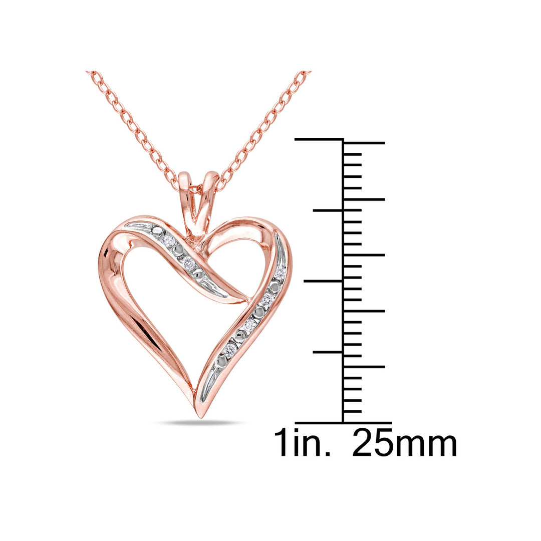 1/20 Carat (ctw) Accent Diamond Heart Pendant in Rose Pink Plated Sterling Silver with Chain Image 3