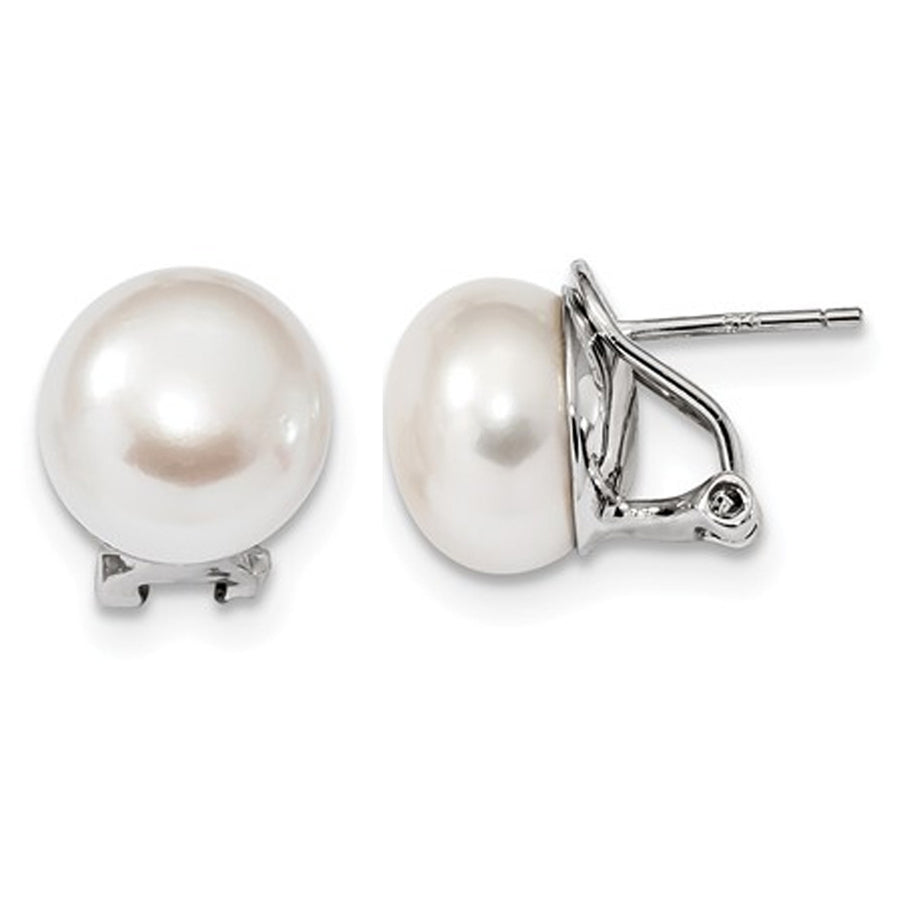 Cultured White Pearl 12-13mm Omega Back Earrings in Sterling Silver Image 1