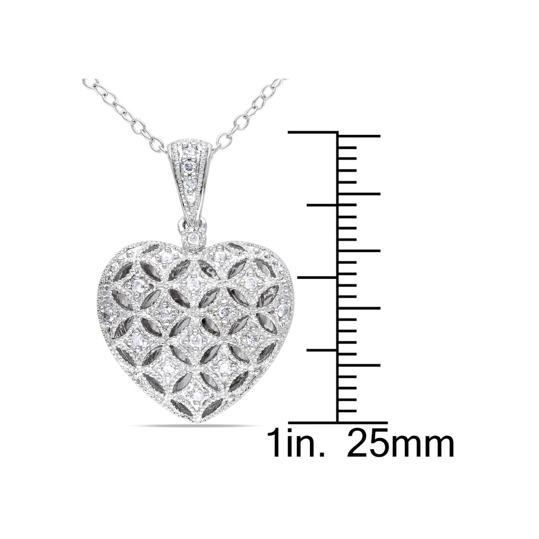 1/7 Carat (ctw I2-I3) Diamond Heart Locket Pendant Necklace in Sterling Silver with Chain Image 3