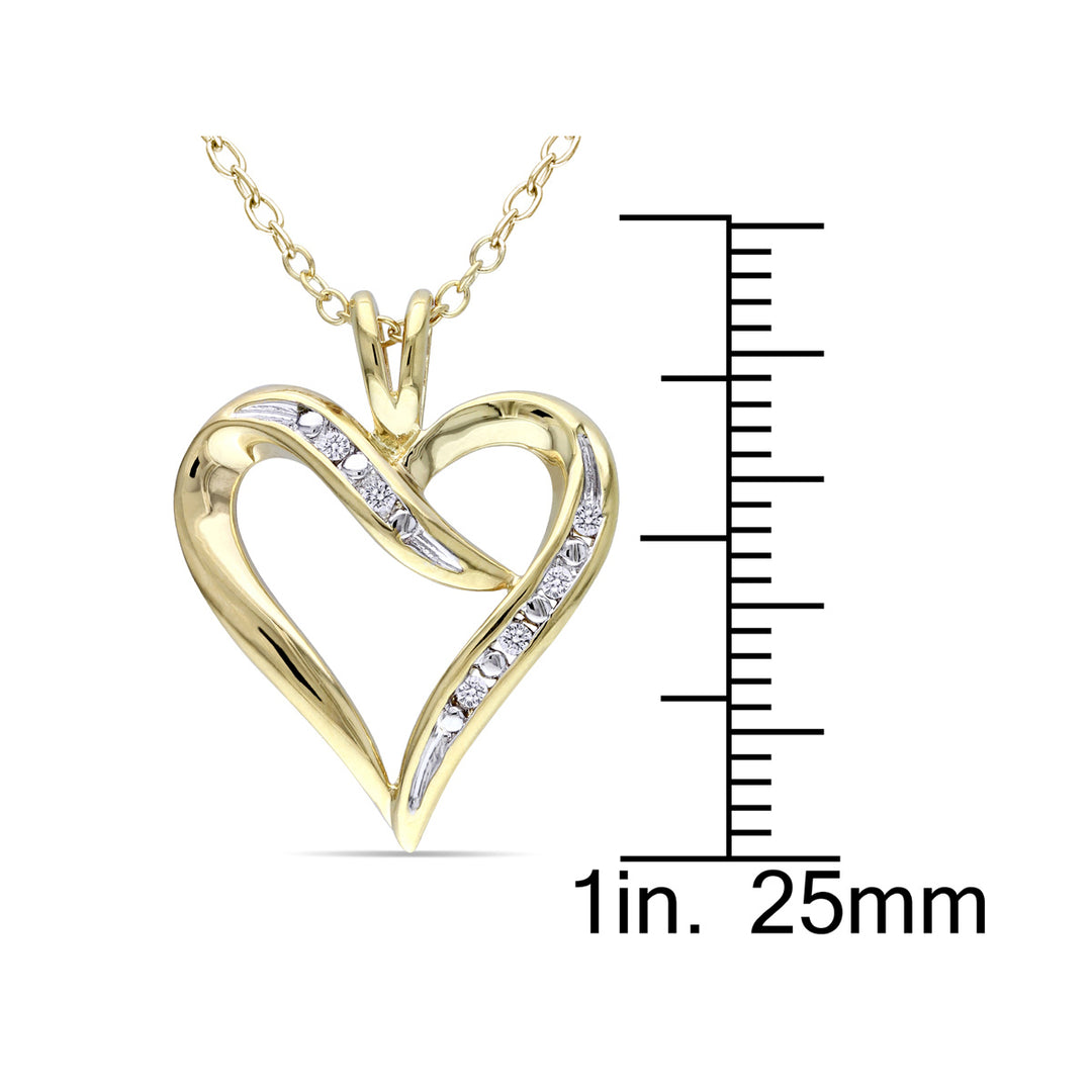 1/20 Carat (ctw) Accent Diamond Heart Pendant Necklace in Yellow Plated Sterling Silver with Chain Image 3