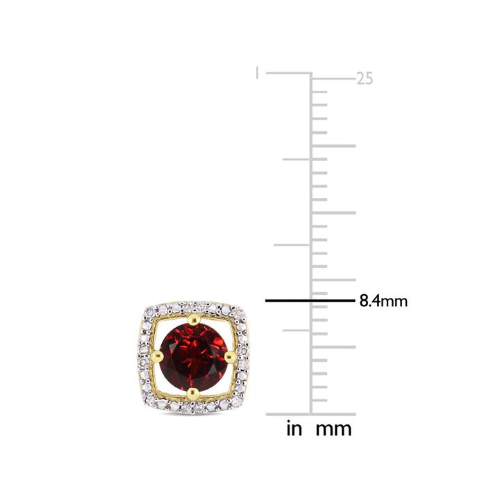 1.20 Carat (ctw) Natural Garnet Solitaire Halo Earrings in 10K Yellow Gold with Diamonds Image 3