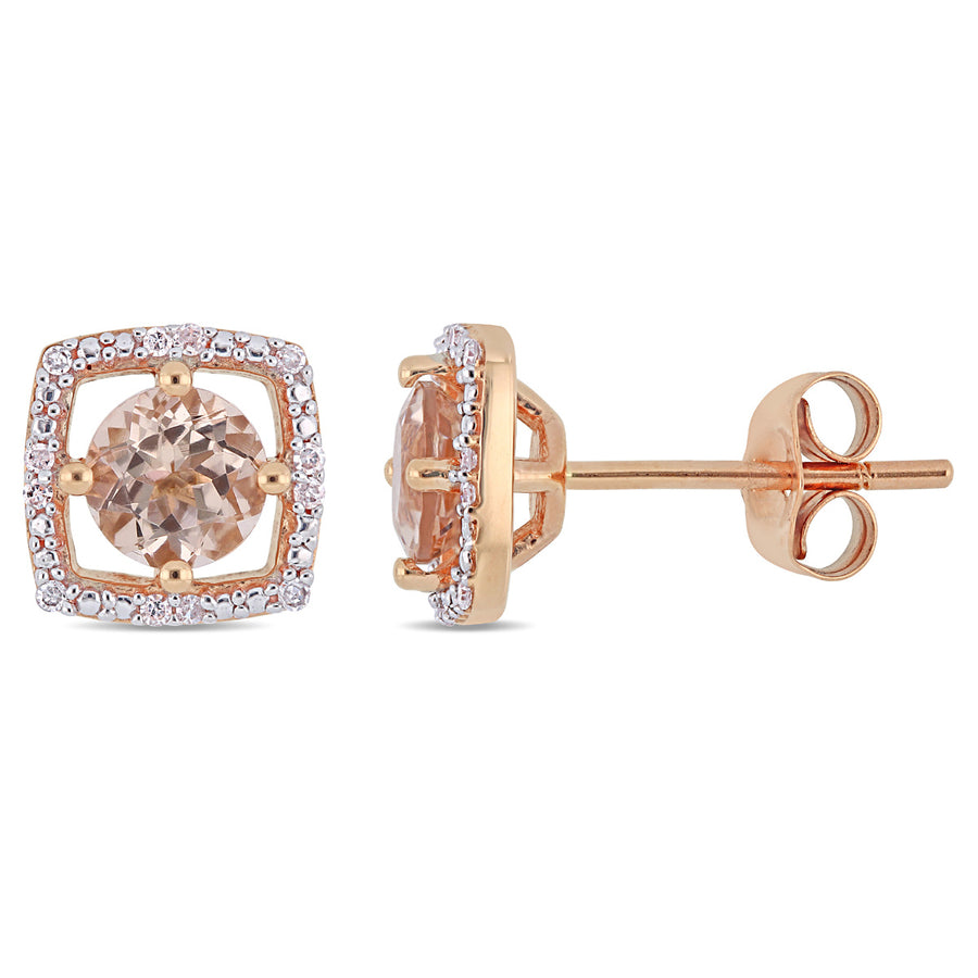 1.00 Carat (ctw) Morganite Halo Stud Earrings in 10K Rose Pink Gold with Diamonds Image 1
