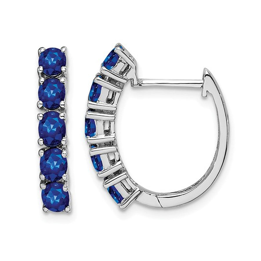 2.00 Carat (ctw) Natural Blue Sapphire Hinged Hoop Earrings in Sterling Silver Image 1