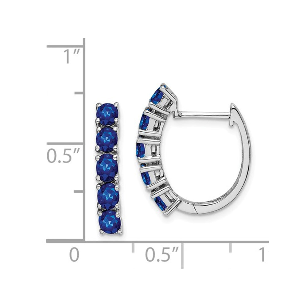 2.00 Carat (ctw) Natural Blue Sapphire Hinged Hoop Earrings in Sterling Silver Image 2