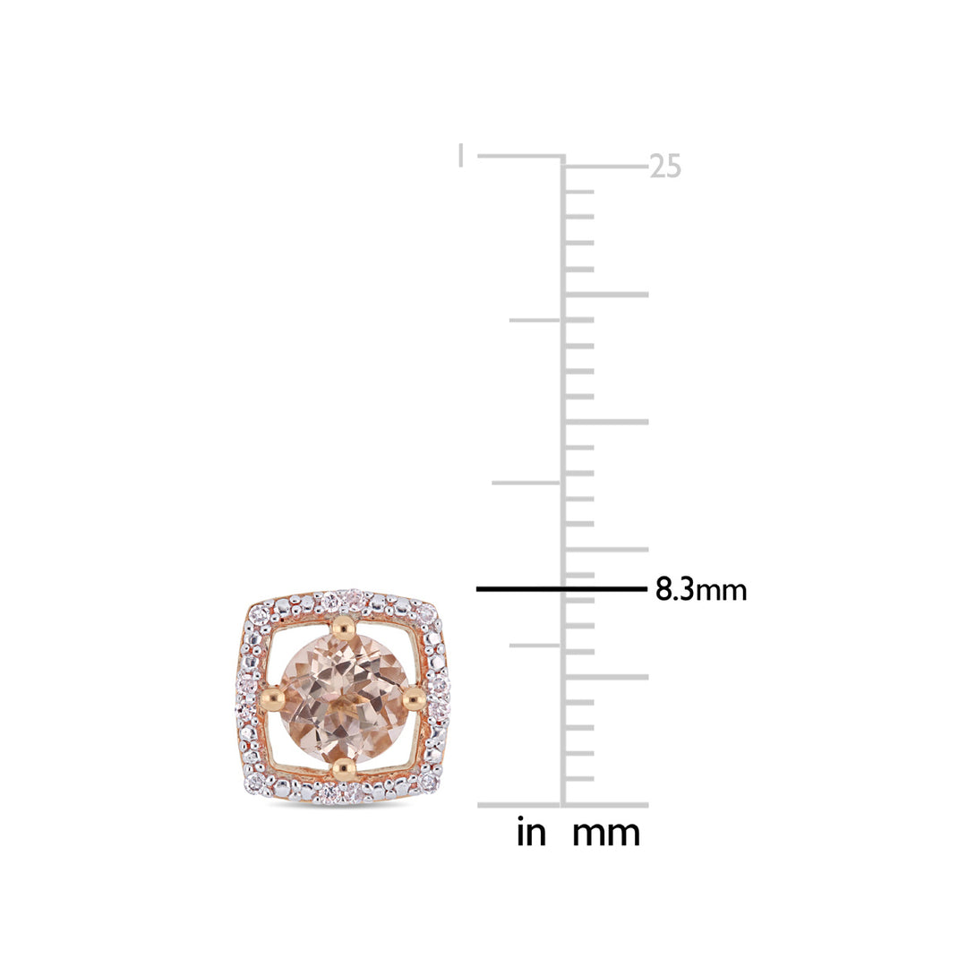 1.00 Carat (ctw) Morganite Halo Stud Earrings in 10K Rose Pink Gold with Diamonds Image 2