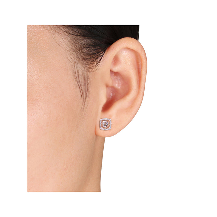 1.00 Carat (ctw) Morganite Halo Stud Earrings in 10K Rose Pink Gold with Diamonds Image 3