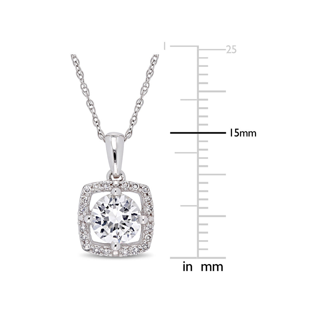 1.00 Carat (ctw) Lab Created White Sapphire Solitaire Pendant Necklace in 10K White Gold with Chain and Diamonds 1/10 Image 2