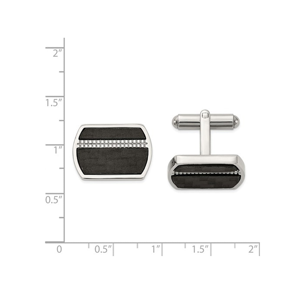 Stainless Steel Polished Cuff Links with Black Carbon fiber Image 2