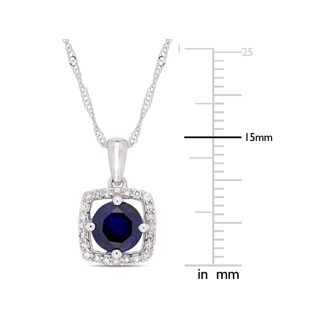 1.00 Carat (ctw) Lab Created Blue Sapphire Halo Drop Pendant Necklace in 10K White Gold with Chain and Diamonds 1/10 Image 2