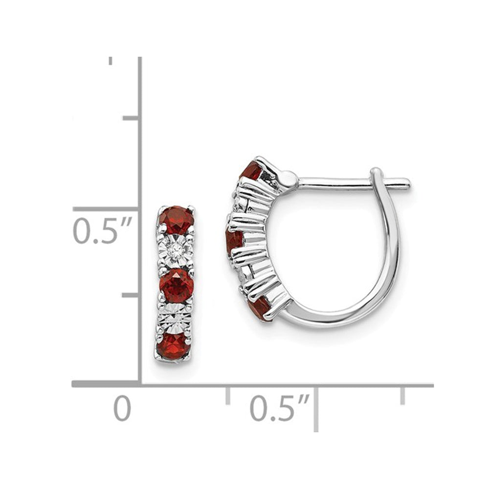 1/2 Carat (ctw) Sterling Silver Rhodium Plated Garnet Hoop Earrings with Accent Diamonds Image 2