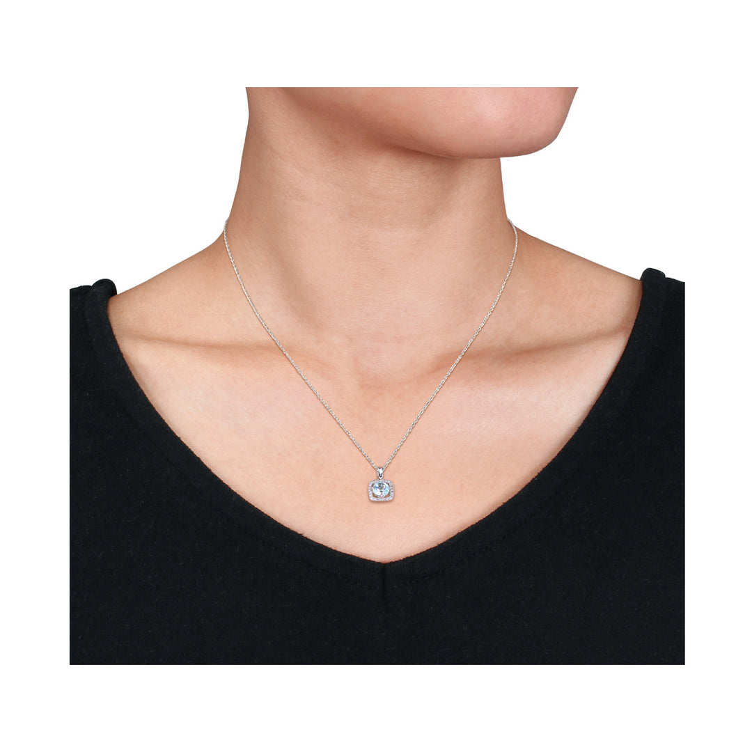 1.00 Carat (ctw) Blue Topaz Solitaire Pendant Necklace in 10K White Gold with Chain and 1/10 Carat (ctw I2-I3) Diamonds Image 2