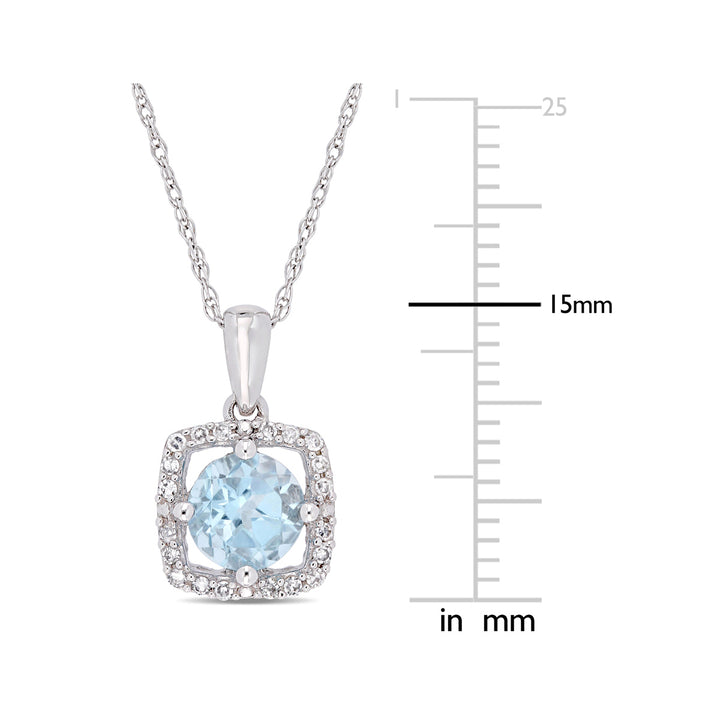 1.00 Carat (ctw) Blue Topaz Solitaire Pendant Necklace in 10K White Gold with Chain and 1/10 Carat (ctw I2-I3) Diamonds Image 3