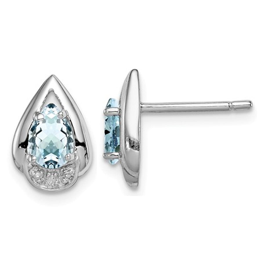 1.20 Carat (ctw) Natural Aquamarine Pear Drop Post Earrings in Sterling Silver Image 1