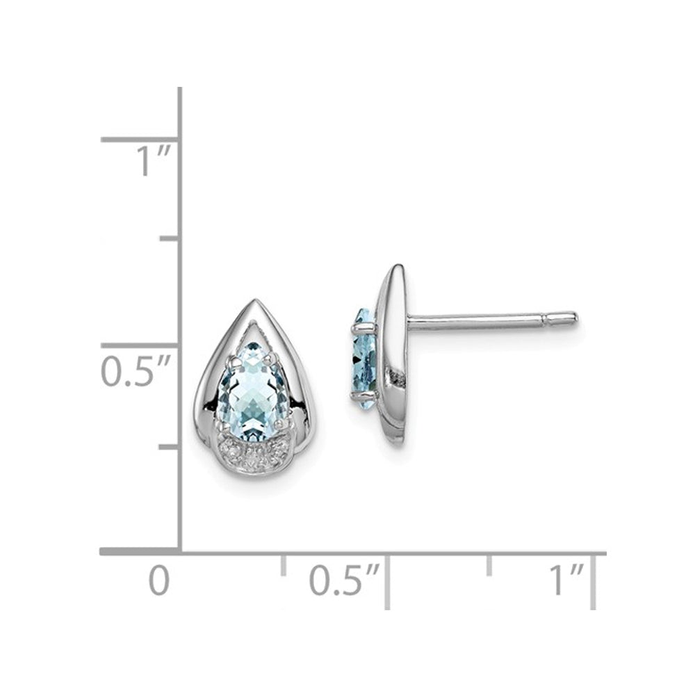 1.20 Carat (ctw) Natural Aquamarine Pear Drop Post Earrings in Sterling Silver Image 2