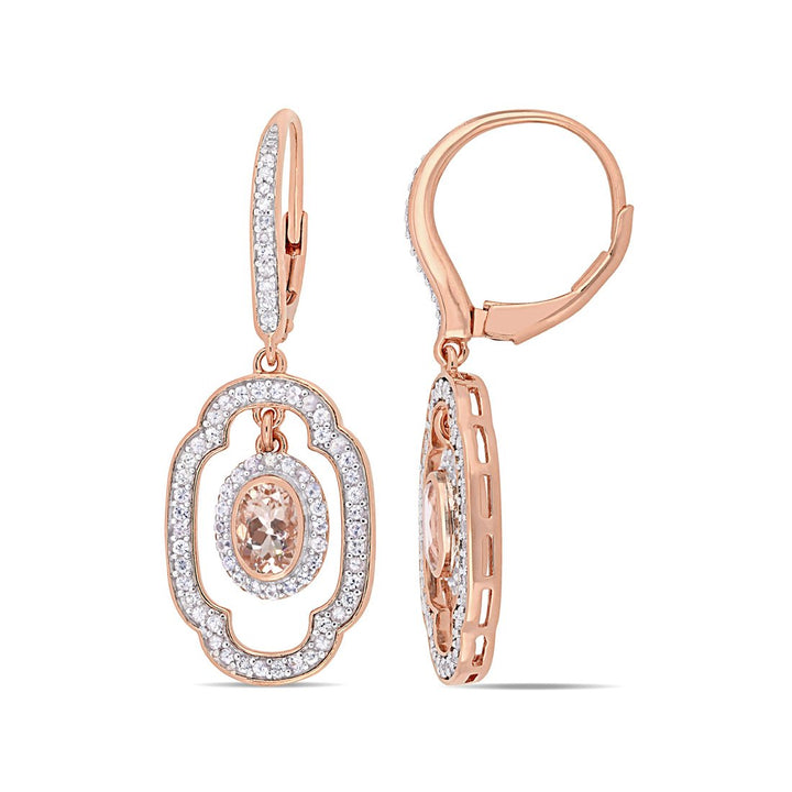 1.00 Carat (ctw) Morganite and White Sapphire Dangle Drop Earrings in Rose Pink Sterling Silver Image 1