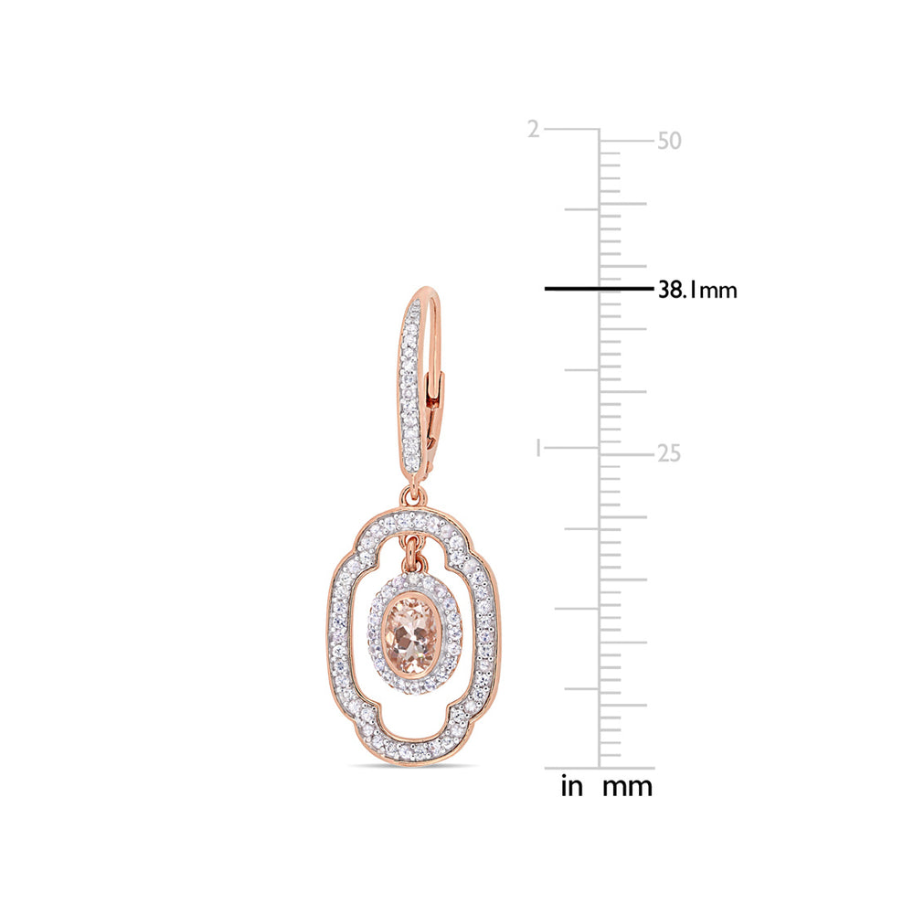 1.00 Carat (ctw) Morganite and White Sapphire Dangle Drop Earrings in Rose Pink Sterling Silver Image 2