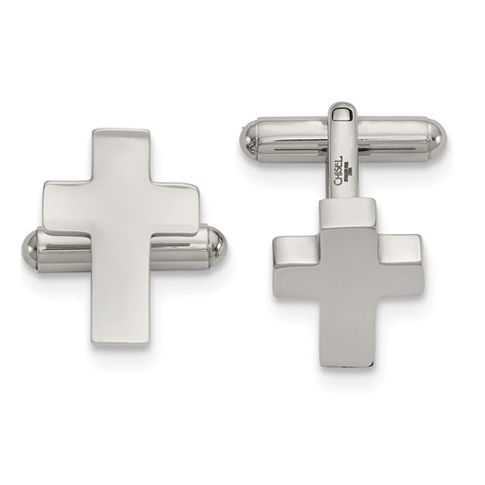 Stainless Steel Polished Cross Cuff Links Image 1