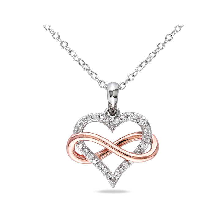 1/10 Carat (ctw I2-I3) Diamond Heart Infinity Pendant Necklace in Rose Plated Sterling Silver with Chain Image 1