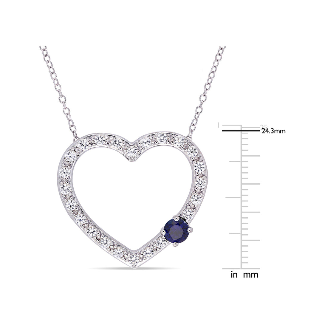1.10 Carat (ctw) Lab Created Blue and White Sapphire Heart Pendant Necklace in Sterling Silver with Chain Image 3