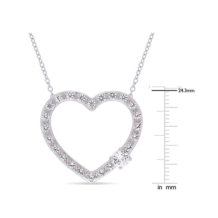 1.10 Carat (ctw) Lab-Created White Sapphire Heart Pendant Necklace in Sterling Silver with Chain Image 3