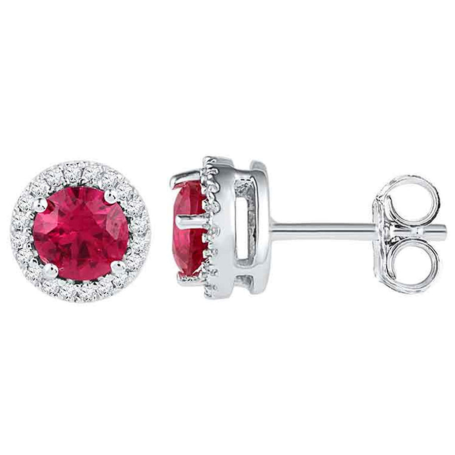 1.20 Carat (ctw) Lab-Created Ruby Stud Earrings in 10K White Gold with Diamonds 1/6 Carat (ctw) Image 1