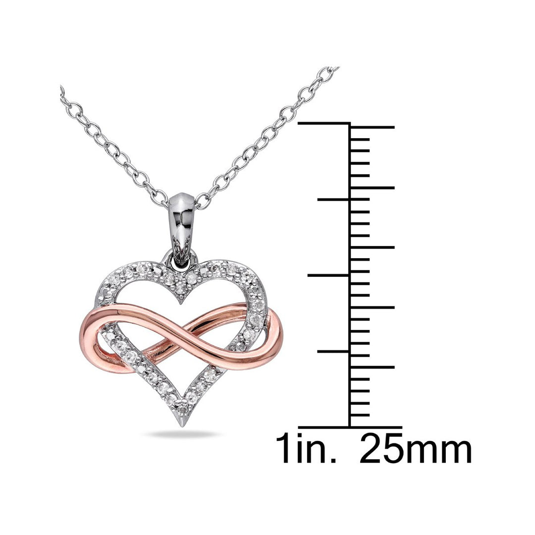 1/10 Carat (ctw I2-I3) Diamond Heart Infinity Pendant Necklace in Rose Plated Sterling Silver with Chain Image 2