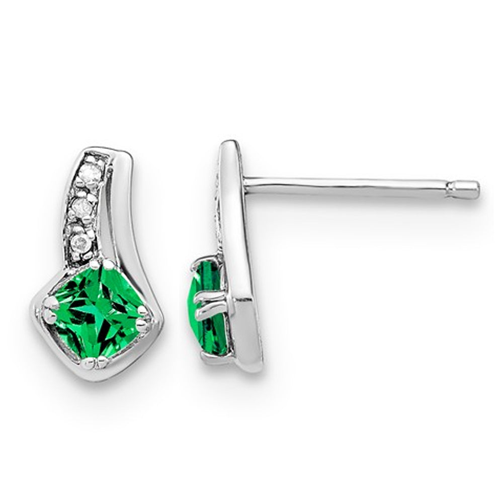 1/2 Carat (ctw) Lab-Created Emerald Post Earrings in Sterling Silver Image 1