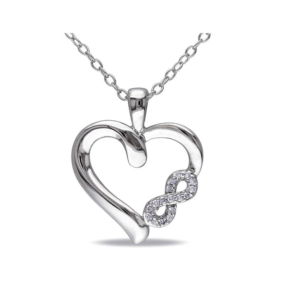 Accent Diamond Heart Pendant Necklace in Sterling Silver with Chain Image 1