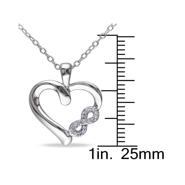 Accent Diamond Heart Pendant Necklace in Sterling Silver with Chain Image 3