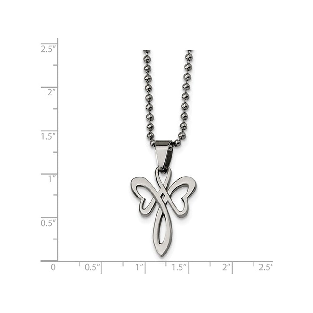 Mens Stainless Steel Polished Cross Pendant Necklace with Chain Image 2