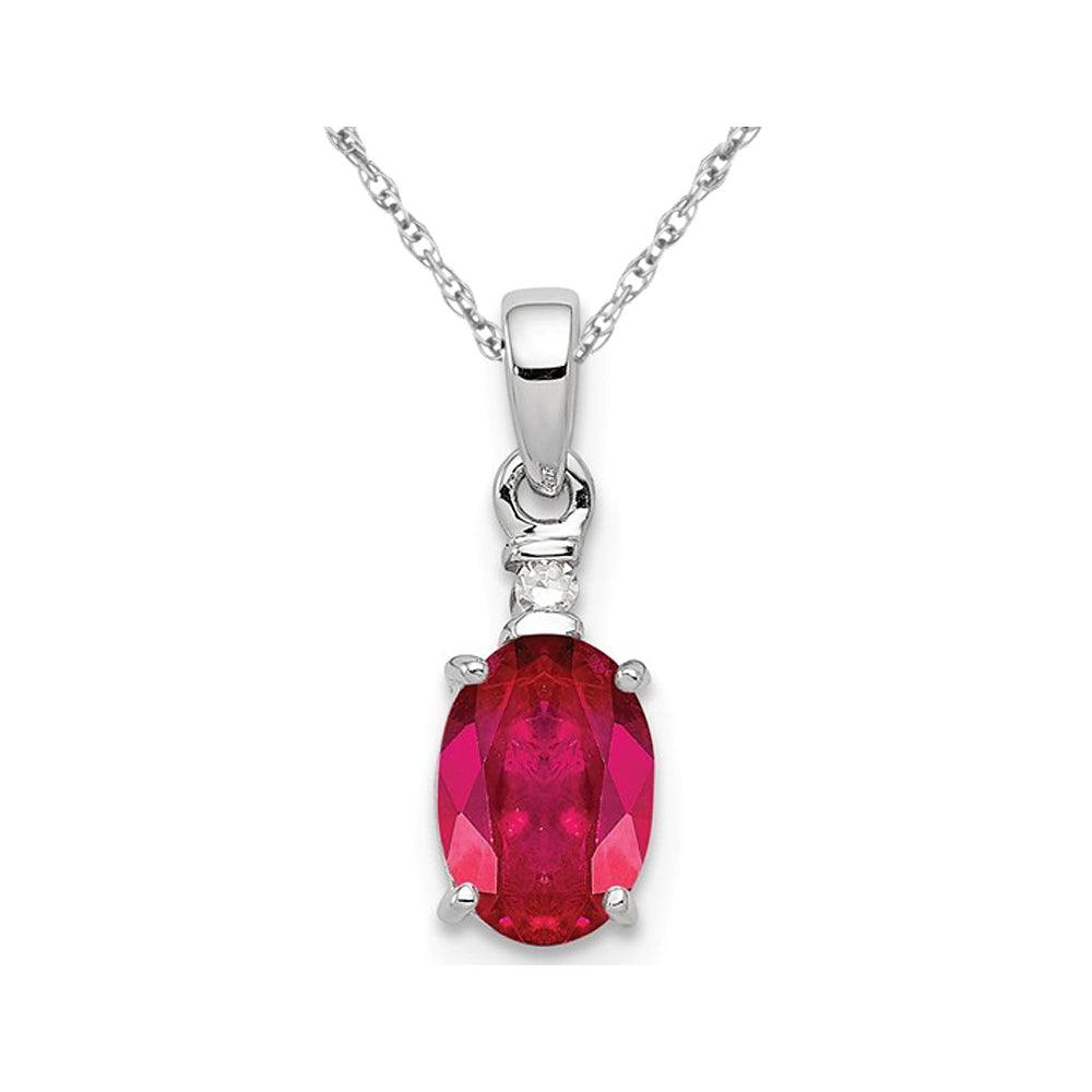7/10 Carat (ctw) Natural Ruby Oval Drop Pendant Necklace in Sterling Silver with Chain Image 1